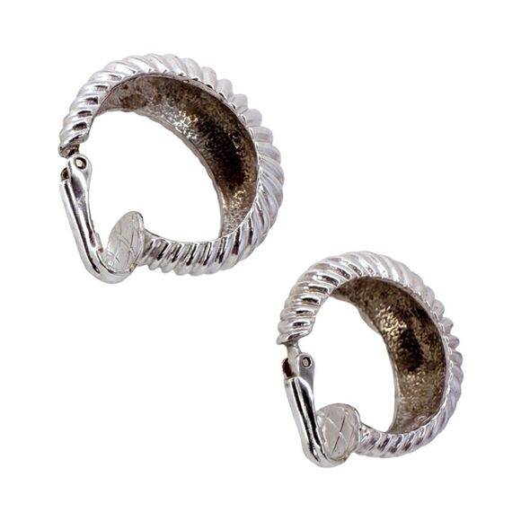VTG Marcel Boucher Twisted Silver Croissant Hoop Earrings Clip-on Nautilus 8995E - Picture 6 of 11